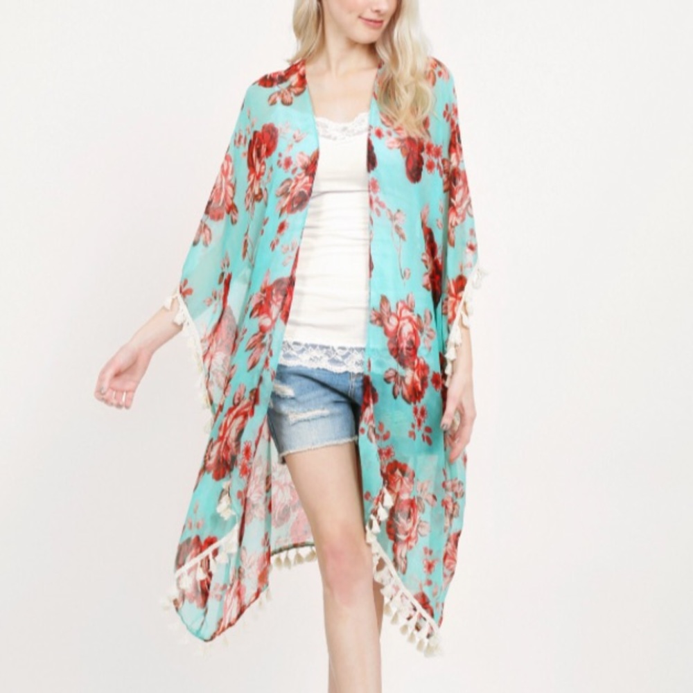 NEW Mint Green Kimono Cover Up - Picture 2 of 2